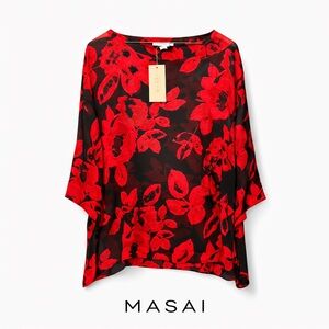 Masai Bulma Floral Sheer Black and Red Women's Designer Top